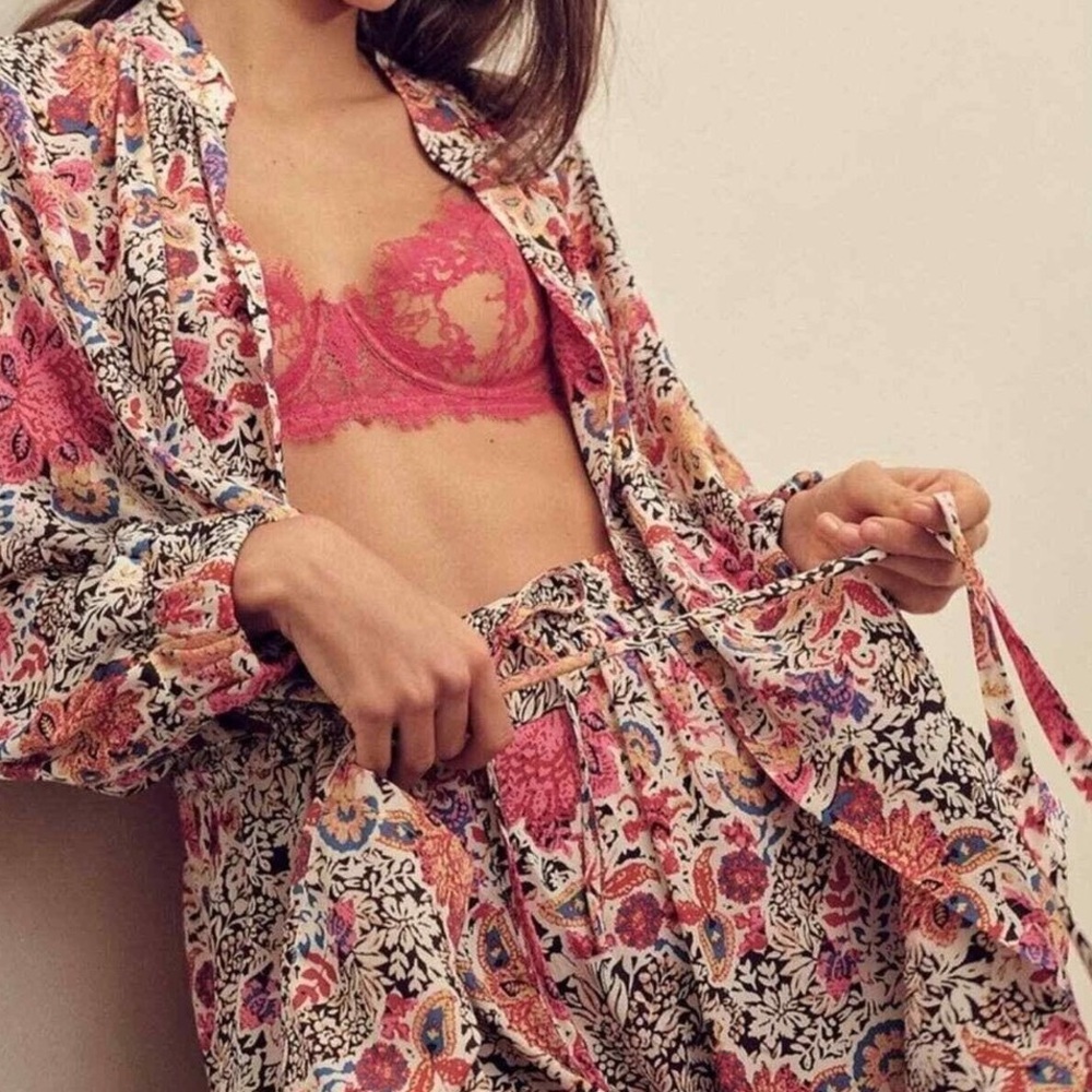 Free People Slinkin Robe & Harem Pants Set In Ivory Combo